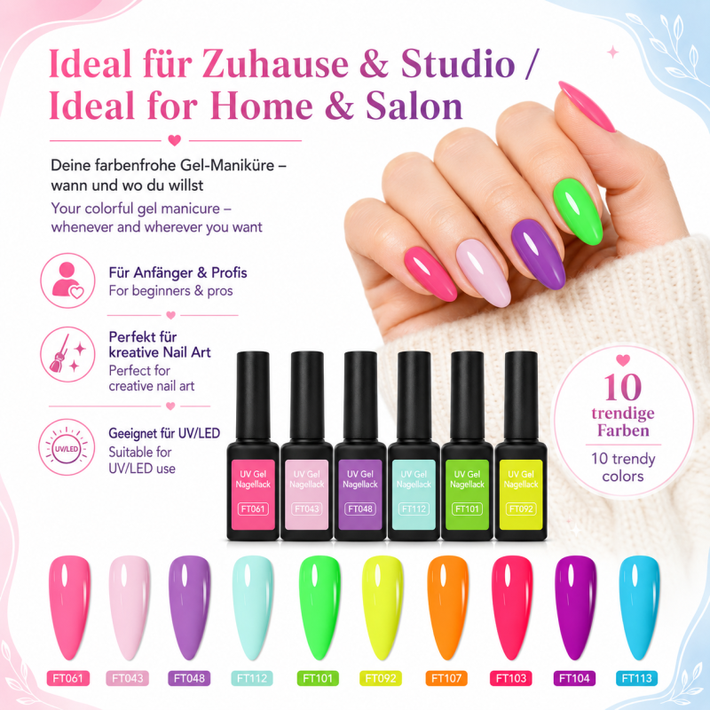 10er UV Nagellack Gel Set Rainbow Shine